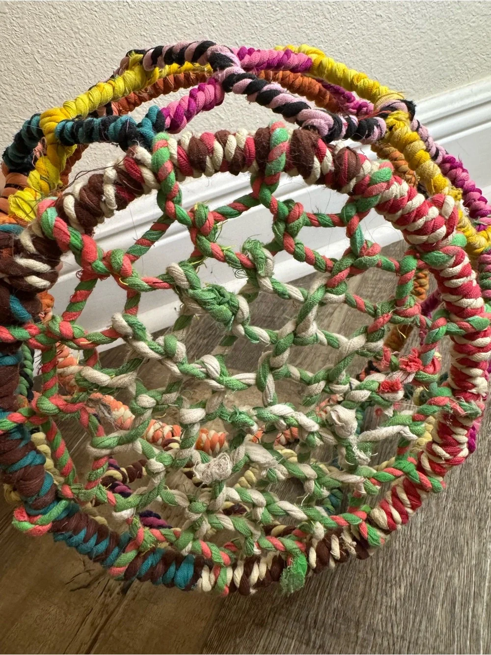 Handwoven Recycled Jute Metal/Colorful Rope Basket